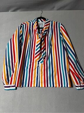 Tie-Neck Multi-Stripe Blouse - Unknown Brand